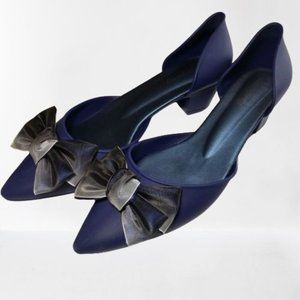 Blue rubber heels size 9 block heel silk bow